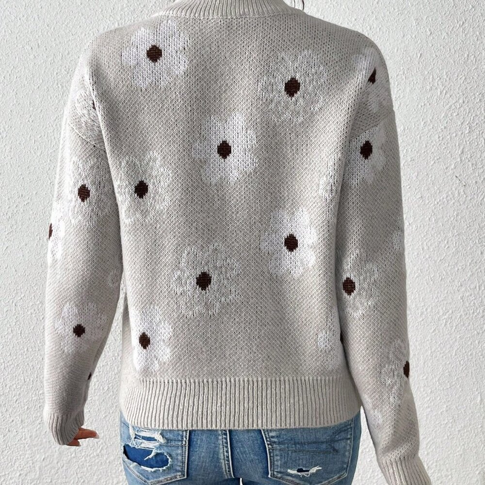 Multicolor Casual Women's Jacquard Knitted Pullover Sweater - Picture 2 of 6